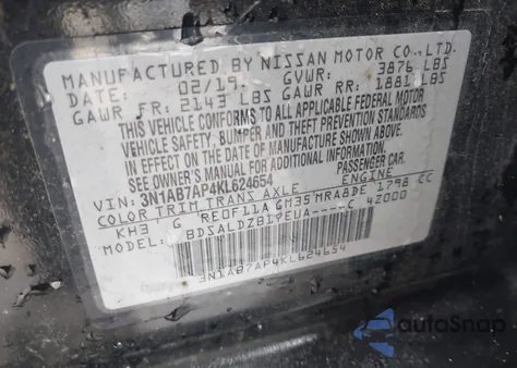 2019 Nissan Sentra Sv from USA, damaged, VIN 3N1AB7AP4KL624654